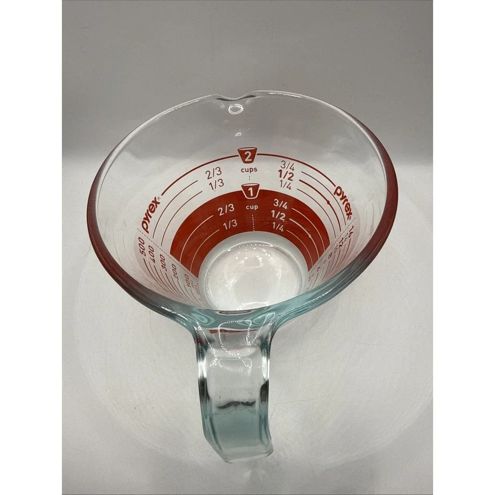 Vintage Pyrex Red Reverse Read 2 Cup Measuring Cup Made in USA Red Lettering
